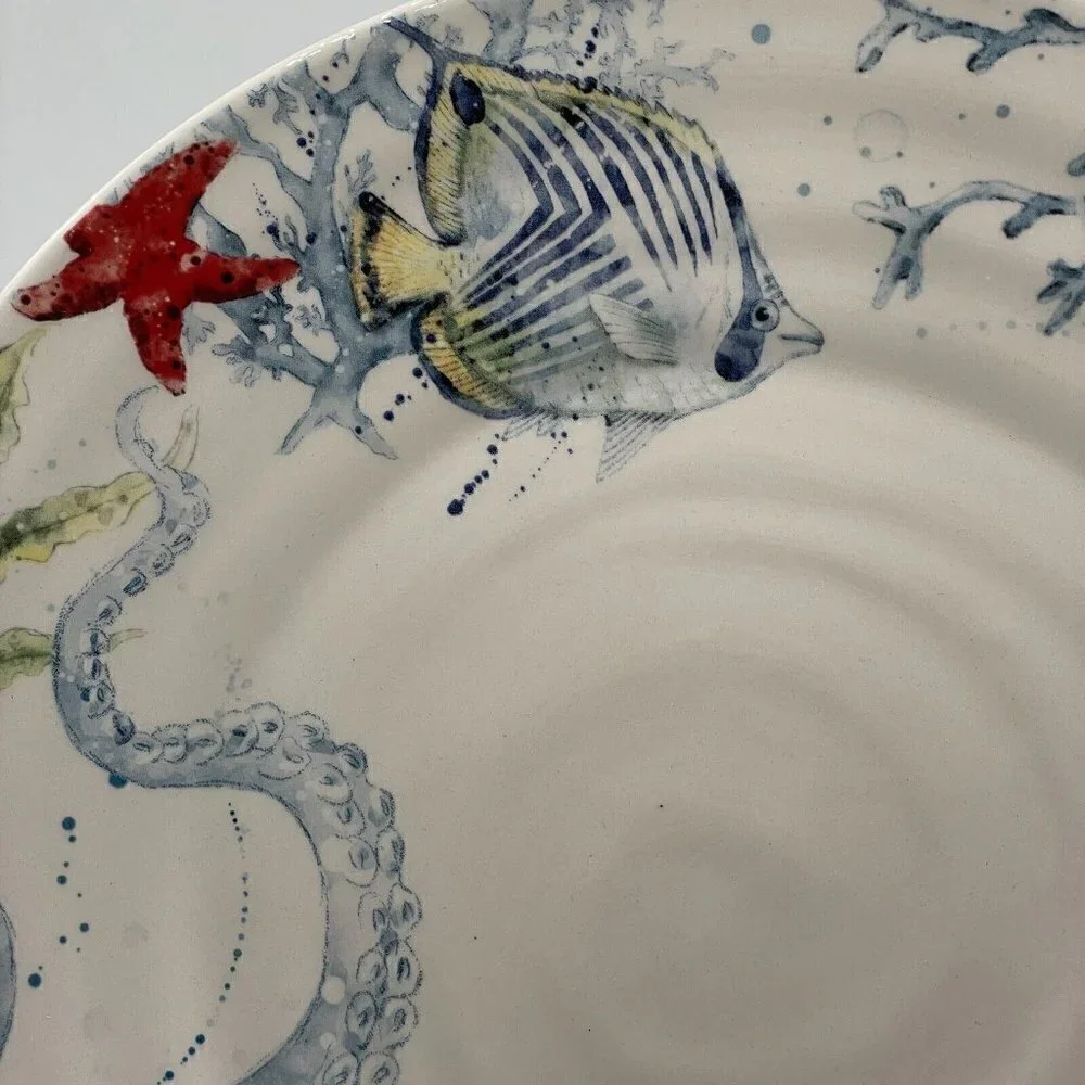 Pier 1 Sea Life RARE Discontinued Pattern Stoneware Ceramic Dinner Plate 10.75